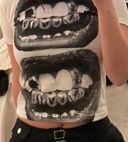 Punk Y2K Baby Short Sleeve Top Gothic Street T-shirt Women's Leisure Basic T-shirt Women's 2024 Summer Top E Girls' Gothic EMO