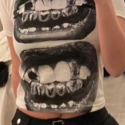 Load image into Gallery viewer, Punk Y2K Baby Short Sleeve Top Gothic Street T-shirt Women's Leisure Basic T-shirt Women's 2024 Summer Top E Girls' Gothic EMO
