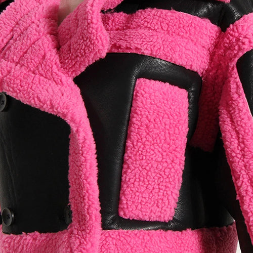 Load image into Gallery viewer, Loose Fit Rose Red Thick Warm Lambswool Jacket New Lapel Long Sleeve Women Coat Fashion Tide Spring Autumn 2025 1DH0227
