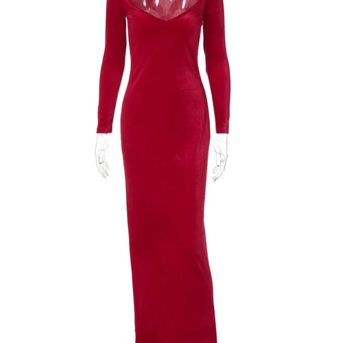 Load image into Gallery viewer, Velvet Long Sleeve Sexy Maxi Dress For Women Elegant V Neck Back Slit Bodycon Sexy Club Party Dress Clubwear Dresses
