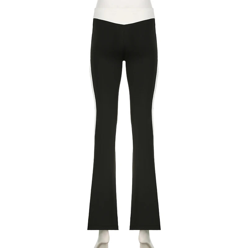 Korean Contrast Color Elastic Waist Women Pants Casual Side Striped Basic Flare Trousers Skinny Bottoms Cute Coquette