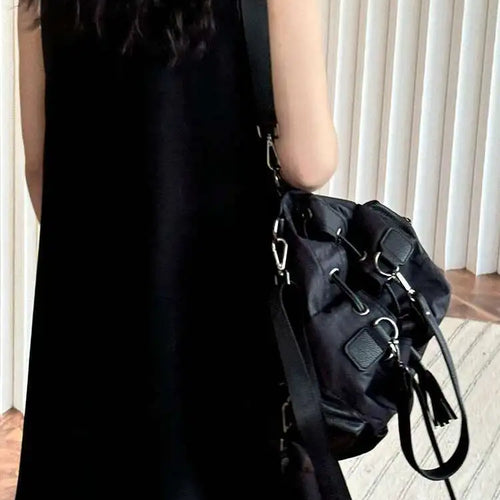 Load image into Gallery viewer, Women Black Brief Irregular Shaped Pocket Long Elegant Dress New V-Neck Sleeveless Fashion Tide Spring Autumn 2025 1DH9419
