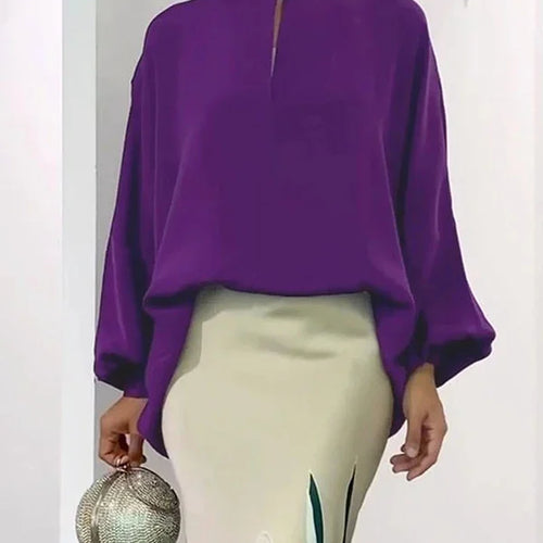 Load image into Gallery viewer, Fashion Purple O-Neck Blouse Tops For Women 2025 New Spring Summer Puff Sleeves Loose Casual Going Out Shirts
