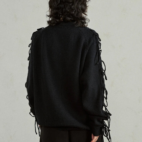 Load image into Gallery viewer, Black Tassels Big Size Knitting Sweater Round Neck Long Sleeve Women Pullovers New Fashion Tide Spring Autumn 2025 1DH4320
