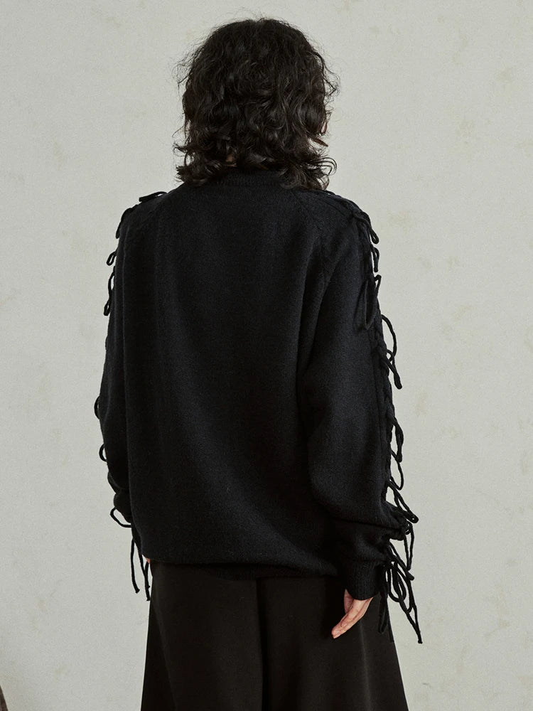 Black Tassels Big Size Knitting Sweater Round Neck Long Sleeve Women Pullovers New Fashion Tide Spring Autumn 2025 1DH4320