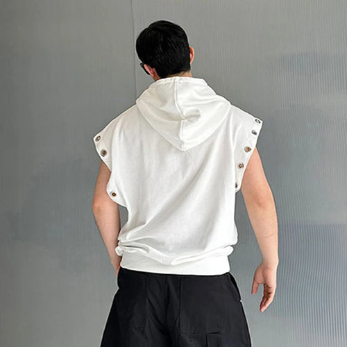 Load image into Gallery viewer, Sleeveless Sweatshirt Men Summer American Hooded Pullover Men&#39;s Top Metal Decoration Niche Design Menwear 9C5986
