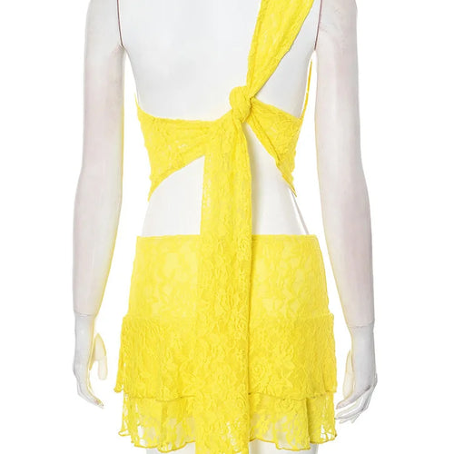 Load image into Gallery viewer, Sexy Slim Fit Women's  Two-piece Set Patchwork Irregular Lace Top And Fashion Short Skirt Two-piece Set Ladies Outfits
