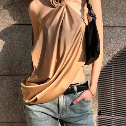 Load image into Gallery viewer, Solid Spliced Appliques Slimming Vests For Women Halter Sleeveless Loose Temperament Vest Female Fashion Style New
