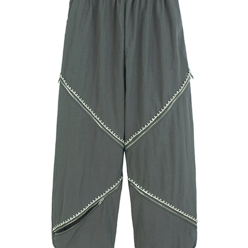 Load image into Gallery viewer, High Elastic Waist Apricot Rhinestones Zipper Wide Leg Pants New Trousers Women Fashion Tide Spring Autumn 2025 1DJ1192
