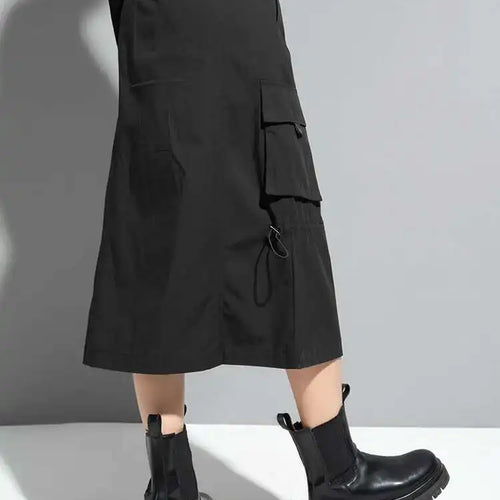 Load image into Gallery viewer, High Elastic Waist Black Zipper Long Spliced Long Casual Half-body Skirt Women Fashion Tide New Spring Autumn 2025 1DF1656
