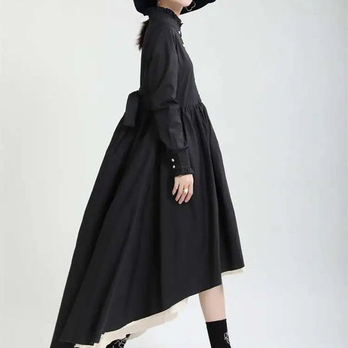 Load image into Gallery viewer, Women Black Layers Irregular Long Elegant Dress New Stand Collar Long Sleeve Fashion Tide Spring Autumn 2025 1DH9894
