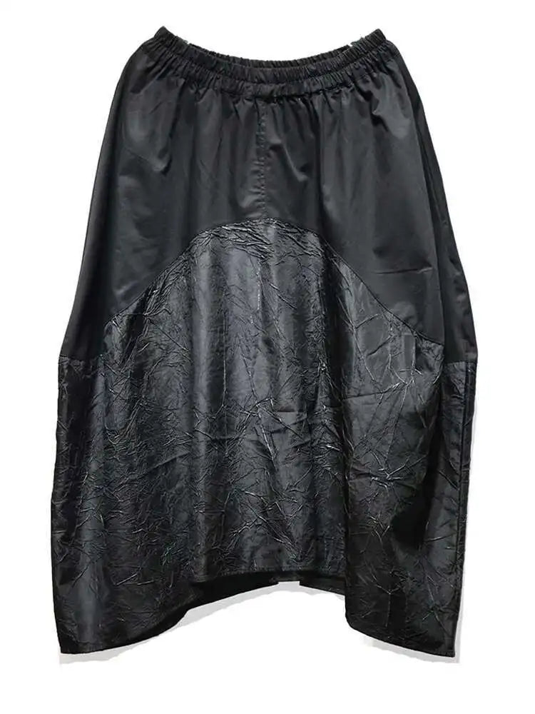 High Elastic Waist Black Textured Irregular A-line Half-body Skirt Women Fashion Tide New Spring Autumn 2025 1DJ0410
