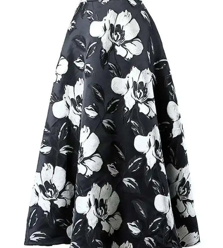 High Waist Black Flower Jacquard Temperament Long Half-body Skirt Women Fashion Tide New Spring Autumn 2025 1DD3182