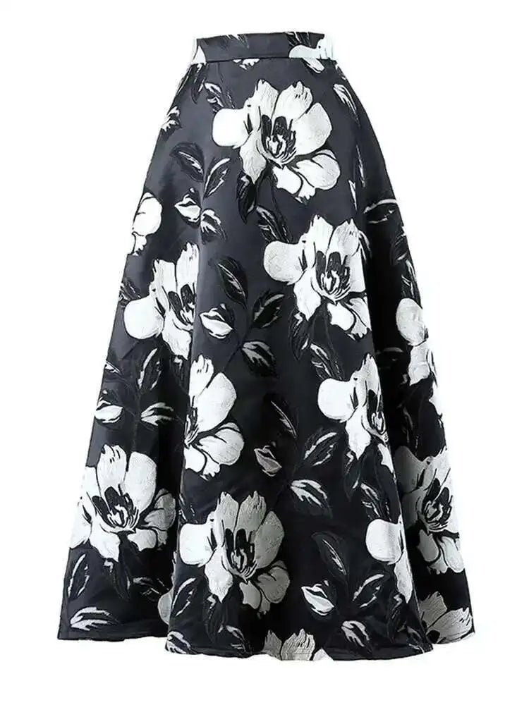 High Waist Black Flower Jacquard Temperament Long Half-body Skirt Women Fashion Tide New Spring Autumn 2025 1DD3182