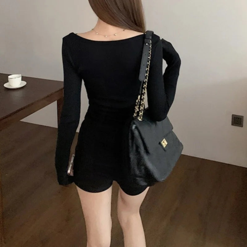 y2k Tops for Women Solid Color Buttons V Neck Slim Fit Long Sleeve T Shirts with Pockets 2000s Clothing Streetwear