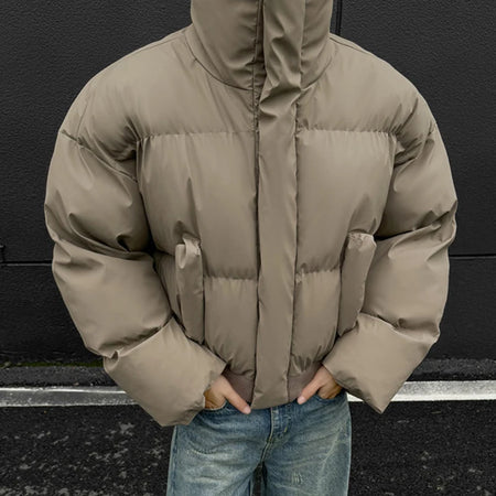 Korean Style Men's Padded Jackets Hooded Plaid Woolen Patchwork Contrast Color Detachable Hat Casual Male Coats New 9C9088