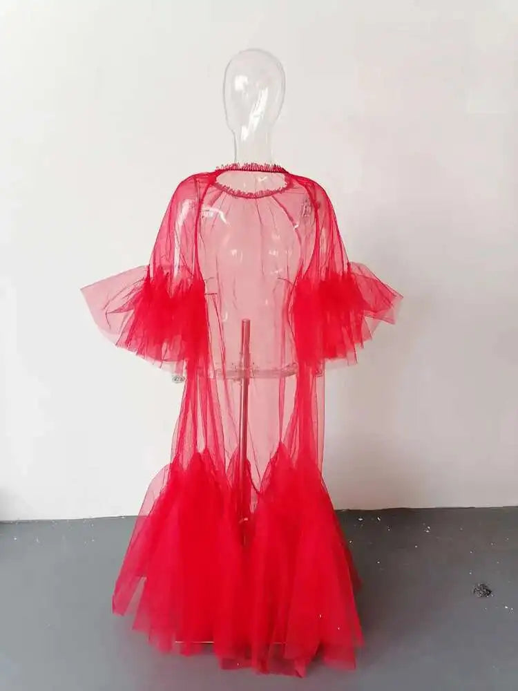 Women Black Ruffles Long Big Size Dress New Round Neck Three-quarter Sleeve Loose Fit Fashion Spring Summer 2025 JR77101