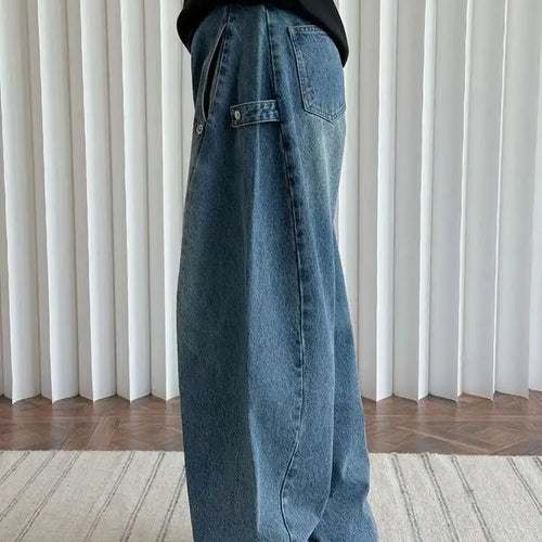 Load image into Gallery viewer, High Waist Blue Denim Shaped Buckle Long Casual Wide Leg Jeans New Women Trousers Fashion Tide Spring Autumn 2025 1DH9091
