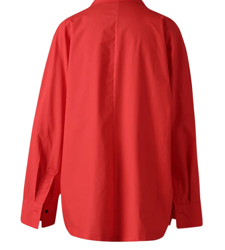 Women Red Irregular Button Big Size Casual Blouse New Lapel Long Sleeve Shirt Fashion Tide Spring Autumn 2025 CPG3125