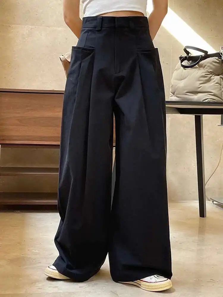 High Waist Black Long Pleated Wide Leg Casual Pants New Loose Fit Trousers Women Fashion Tide Spring Autumn 2025 1DF4438