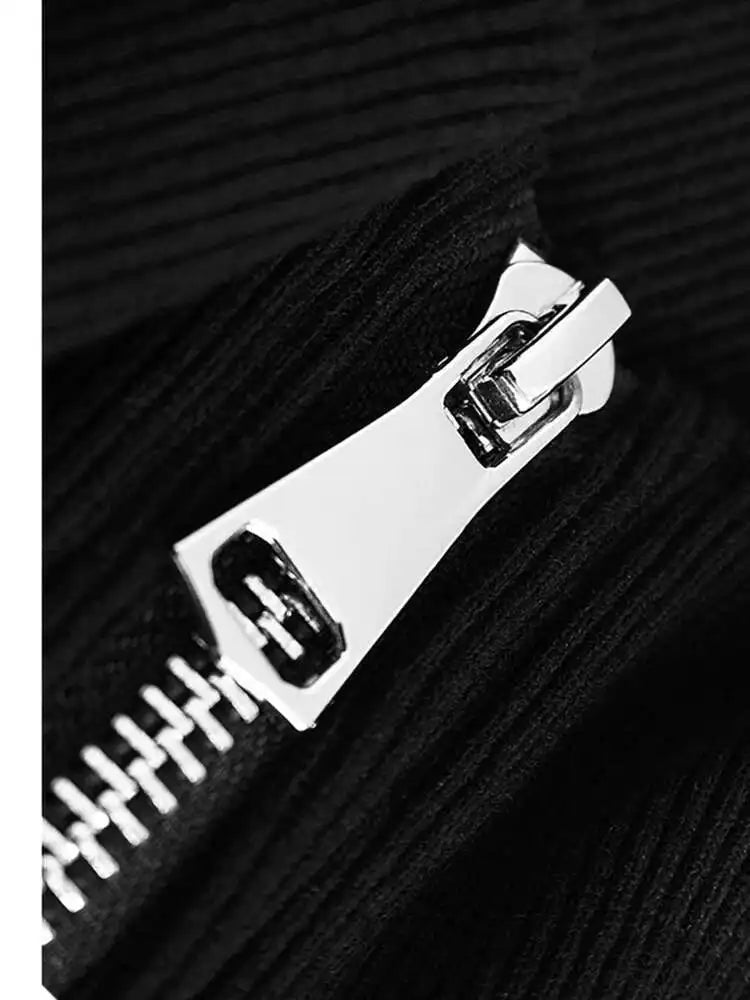 Black Irregular Hem Zipper Sweatshirt New Turtleneck Long Sleeve Women Big Size Fashion Tide Spring Autumn 2025 1DH7190