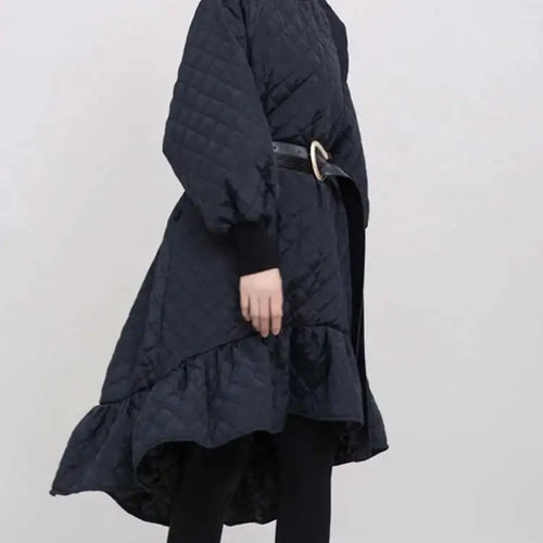 Load image into Gallery viewer, Women Black Cotton-padded Ruffles Dress New Turtleneck Long Sleeve Loose Fit Fashion Tide Autumn Winter 2025 1M9310
