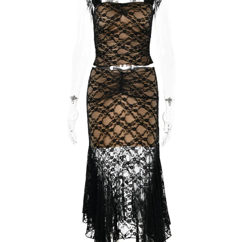 Load image into Gallery viewer, Elegant Sleeveless Lace Patchwork Women Set Perspective Slim Irregular Two Piece Set Elegant Party Club Evening Dress
