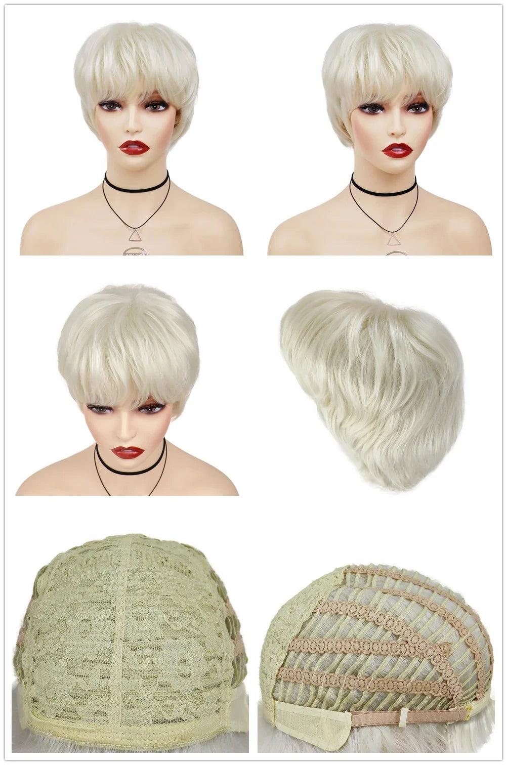 Synthetic Hair Natural Short Wigs for Women Platinum Blonde Wig with Bangs Ladies Hairstyles Wig with Weaving Cap