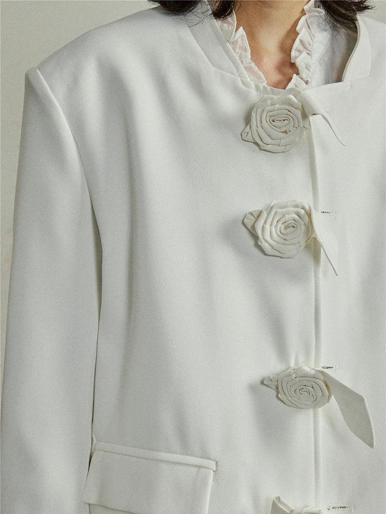 Women Three-dimensional Flower Big Size Blazer New Stand Collar Long Sleeve Jacket Fashion Tide Spring Autumn 2025 1DJ0287