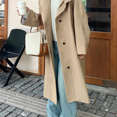 Load image into Gallery viewer, Women Khaki Double Layers Big Size Long Trench New Lapel Long Sleeve Windbreaker Fashion Tide Spring Autumn 2025 1DH9732
