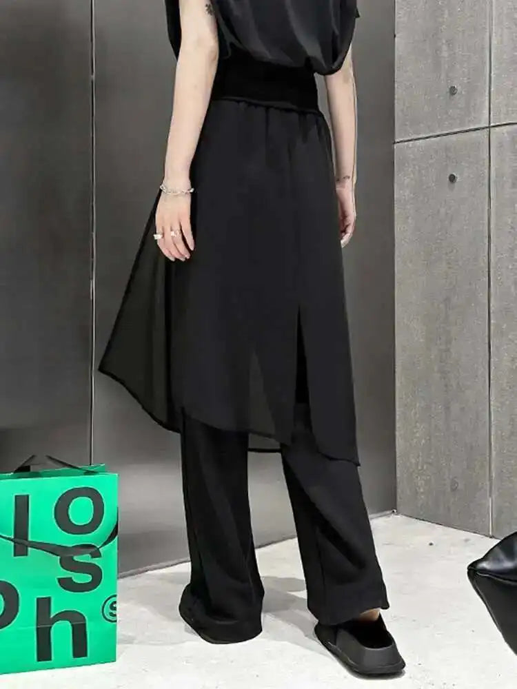 High Elastic Waist Black Mesh Irreuglar Wide Leg Pants New Loose Fit Trousers Women Fashion Spring Autumn 2025 1DH4385