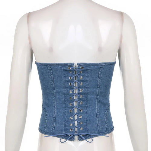 Load image into Gallery viewer, Fashion Elegant Strapless Tube Corset Bustier Tops Hook Lace Up Ladies Party Cummerbunds Crop Top Bandage Club Denim
