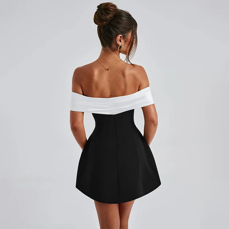Off-shoulder Backless Sexy Mini Dress For Women Fashion Strapless Sleeveless High Waist A-line Club Party Dress Elegant