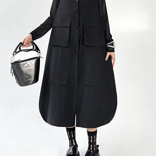 Load image into Gallery viewer, Women Black Pockets Big Size Casual Midi Vest Dress New Round Neck Sleeveless Fashion Tide Spring Autumn 2025 1DJ1167
