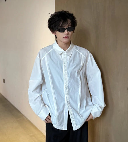 Male Long Sleeve Shirts New Spring Embroidered Eternal Flower Design Turn-down Collar Trendy Single Breasted Top 9W1754