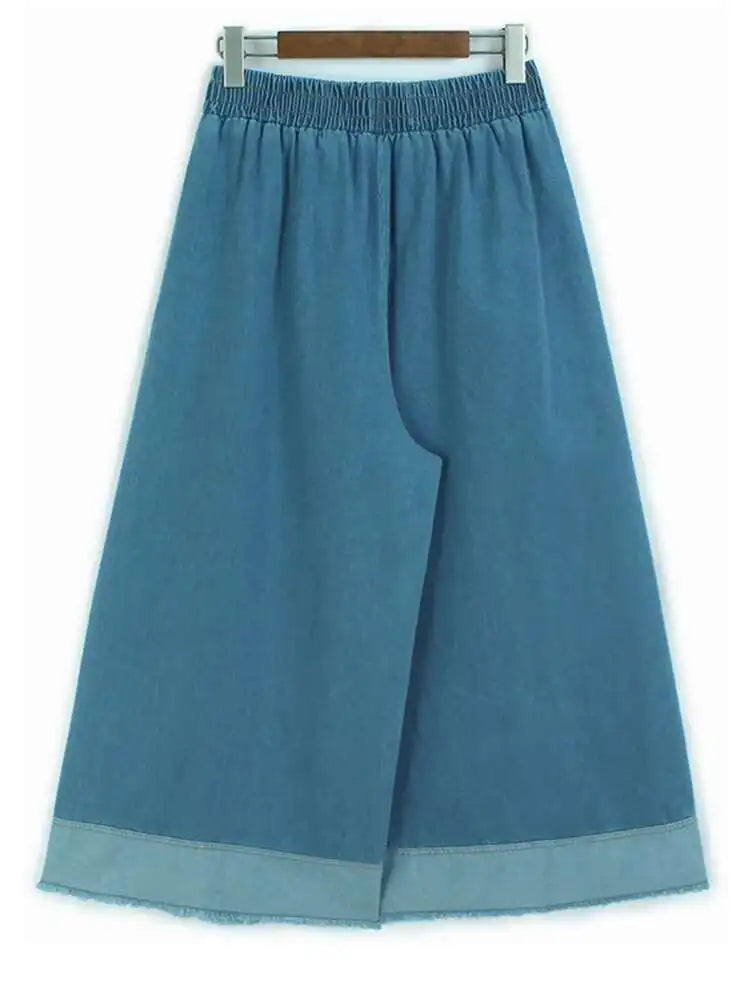 High Waist Dark Blue Denim Color-block Burr Wide Leg Jeans New Women Trousers Fashion Tide Spring Autumn 2025 1DH9651