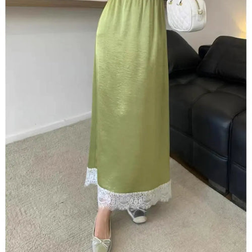 Load image into Gallery viewer, Spring Summer Women Patchwork Lace Elegant Long Skirt Korean Version High Waist Temperament Vacation Pleated Half Skirt Clothing
