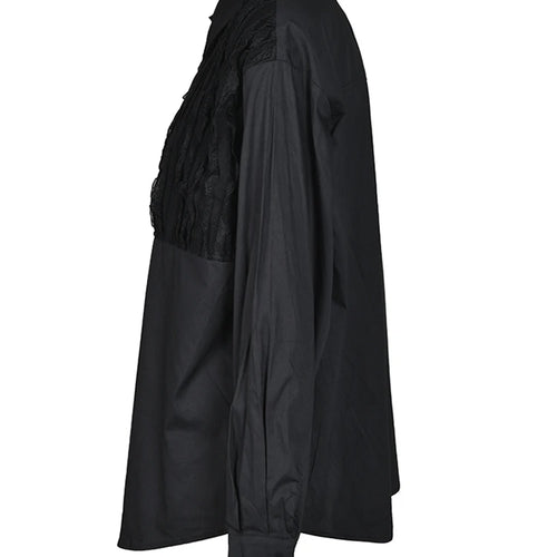 Load image into Gallery viewer, Women White Lace Pleated Big Size Blouse New Lapel Long Sleeve Loose Fit Shirt Fashion Spring Autumn 2025 1DF426001
