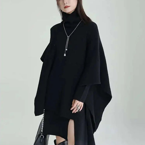 Load image into Gallery viewer, Women Gray Irregular Design Knitting Dress New Turtleneck Long Sleeve Loose Fit Fashion Tide Spring Autumn 2025 1DF2618
