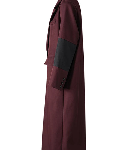 Women Red Color-block Big Size Long Elegant Blazer New Lapel Long Sleeve Jacket Fashion Tide Spring Autumn 2025 26C1609