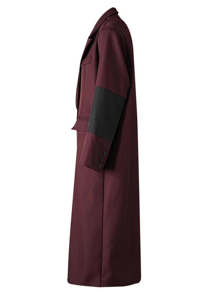 Women Red Color-block Big Size Long Elegant Blazer New Lapel Long Sleeve Jacket Fashion Tide Spring Autumn 2025 26C1609