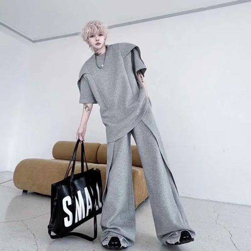 Load image into Gallery viewer, Men's Pants Set New  Summer Solid Color Splicing Short Sleeve Sweatshirt Straight Leg Trendy  Casual Pants Menwear 9W1797
