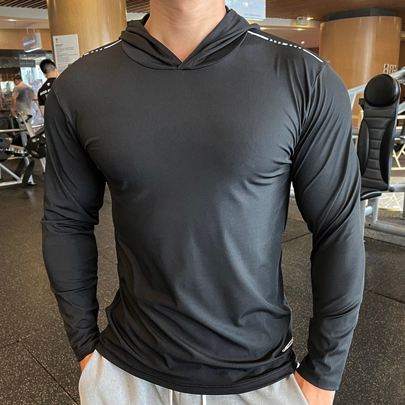 Men Running Sport Hoodies Fitness Swearshirt Clothing Gym Training Jogging Loose Hooded Outdoor Quick Dry Breathable Sportswear