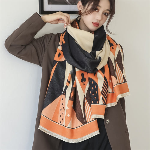 Load image into Gallery viewer, Warm Winter Scarf Cashmere Women Pashmina Design Print Shawls Wrap Female Thick Blanket Soft Bufanda Stoles Fashion
