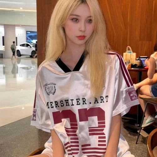 Load image into Gallery viewer, 2025 Y2k Aesthetic Vintage Casual Tees Streetwear Letter Printing Oversized Tshirts Harajuku Summer Women Preppy Grunge T-shirt
