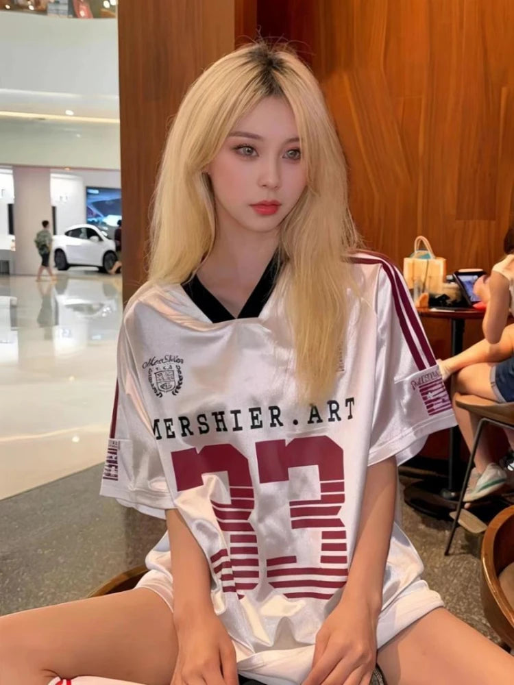 2025 Y2k Aesthetic Vintage Casual Tees Streetwear Letter Printing Oversized Tshirts Harajuku Summer Women Preppy Grunge T-shirt