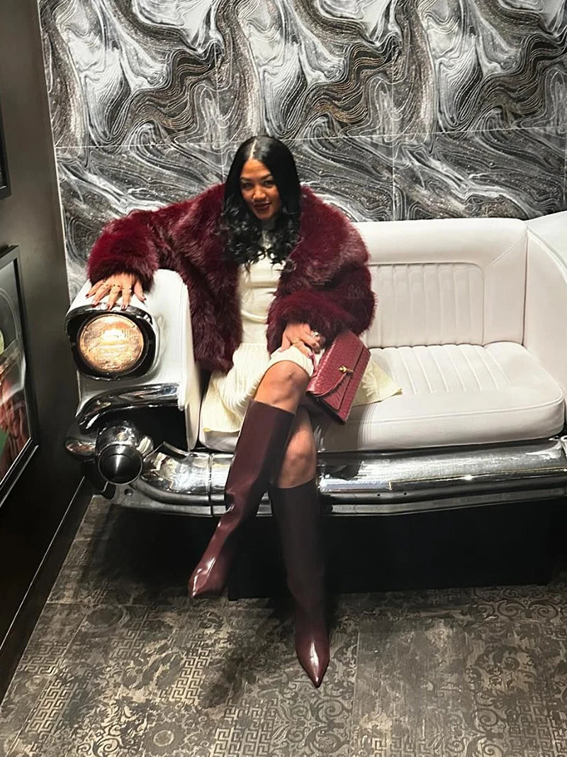 Half High Collar Long Sleeve Knit Mini Dress For Women Autumn Winter New Solid High Waist Pleated Knit Sweater Dress