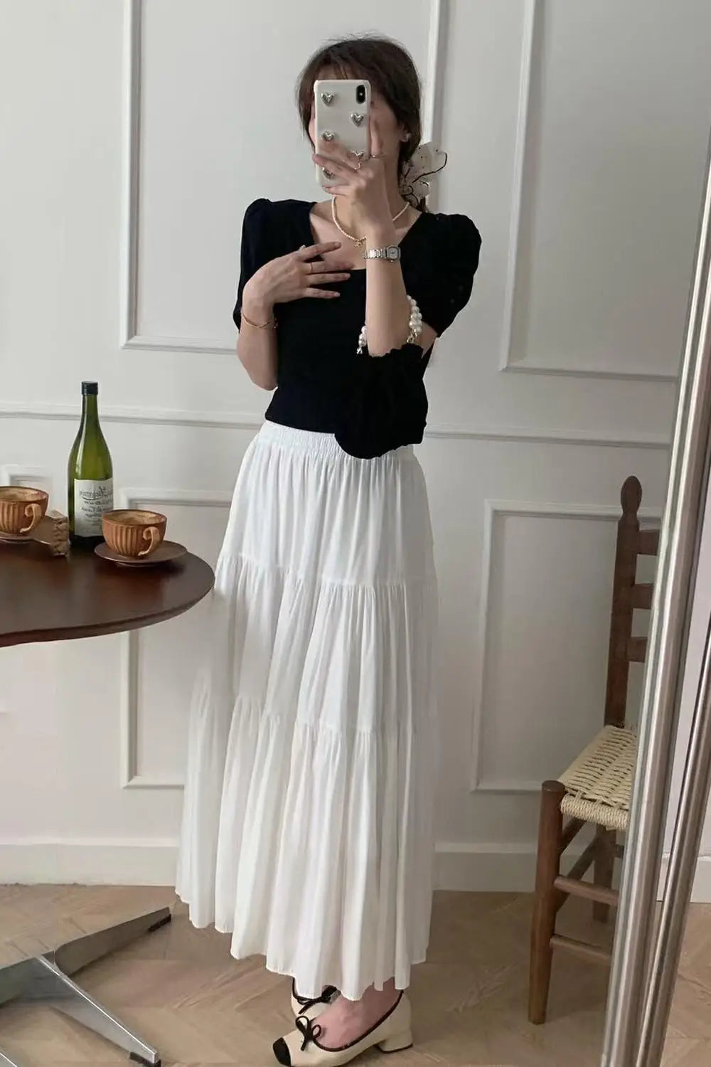Spring Summer New Solid Elegant Slim Vacation Party Pleated Skirt Women's French Fashion Office Long Skirt Trend Ladies Clothing