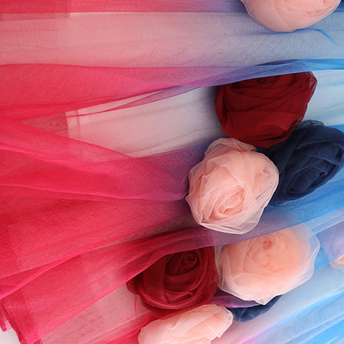 Load image into Gallery viewer, High Elastic Waist Blue 3D Flower Gradual Color Mesh A-line Half-body Skirt Women Fashion New Spring Autumn 2025  1DJ1259
