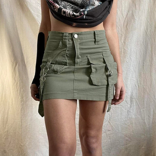 Load image into Gallery viewer, Streetwear Retro Ribbon Cargo Skirt Women Bodycon Summer Short Pockets Solid Korean Denim Skirt Y2K Aesthetic Outfits
